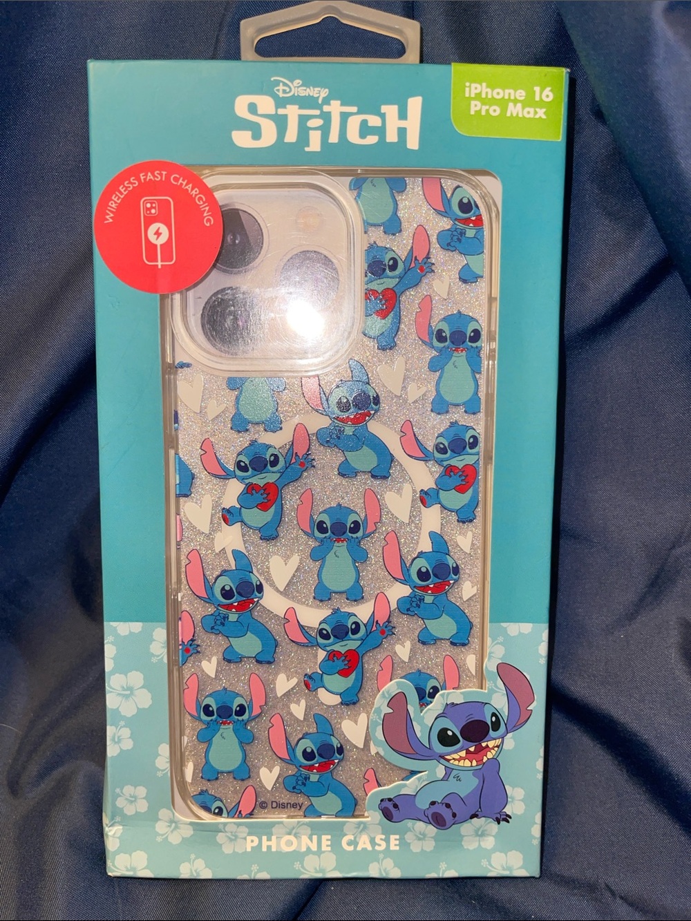 Disney Stitch Glitter Phone Case in Blue and Pink for iPhone 16 Pro Max